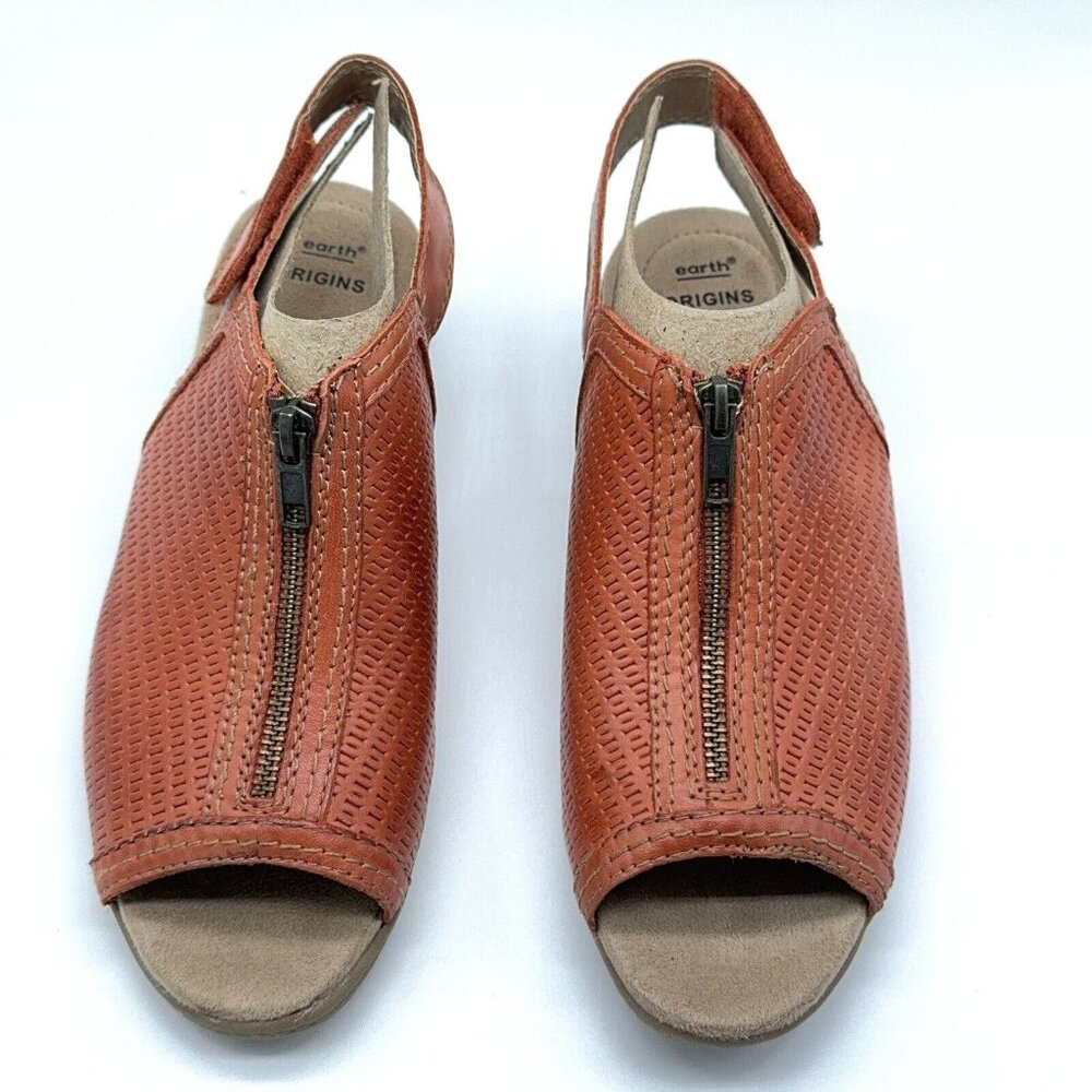 Earth Origins Leather Sandals Maureen Peep Toe Sling Back Ginger Spice  8.5 Wide